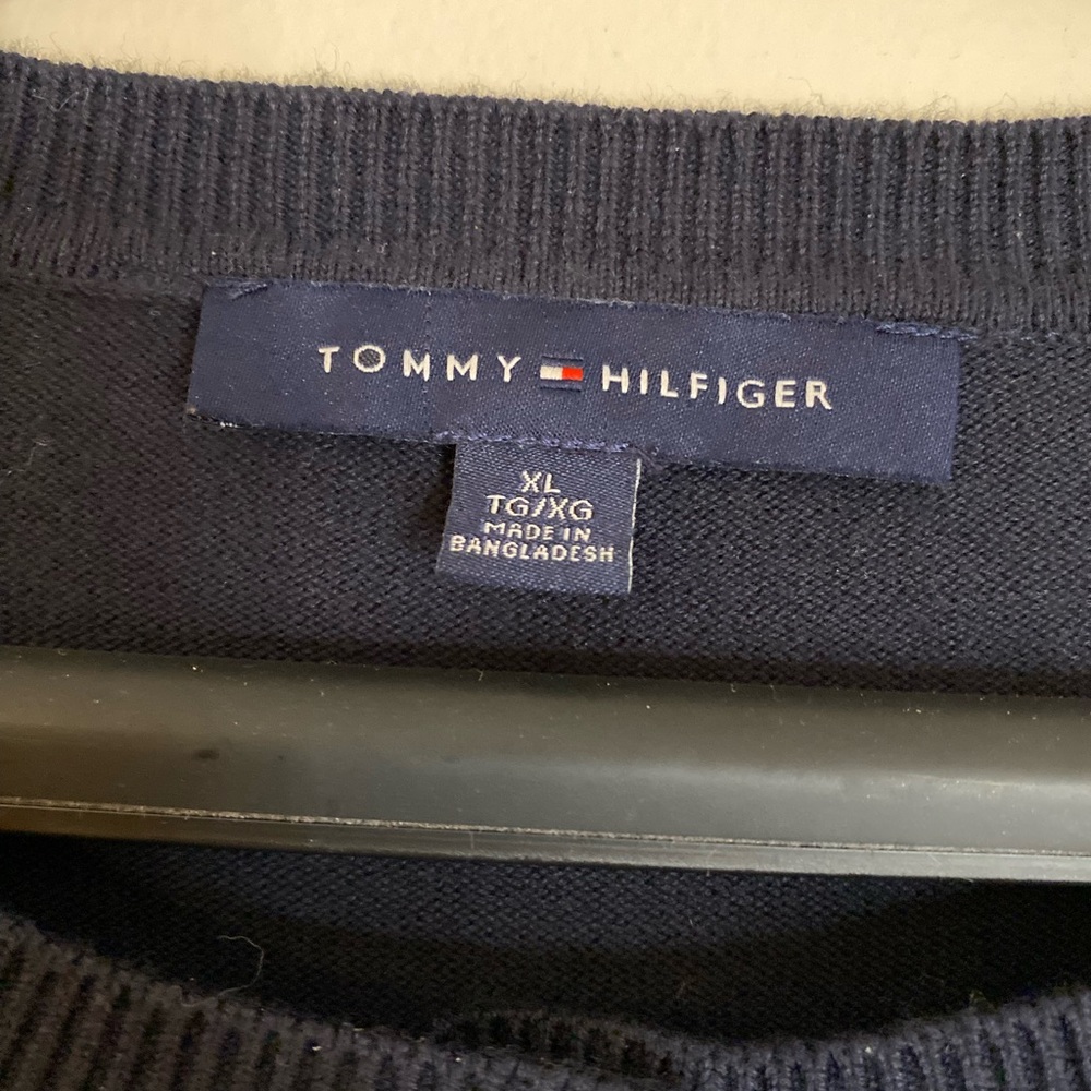 Tommy Hilfiger cotton Navy Crewneck Button Cardigan - Picture 2 of 5